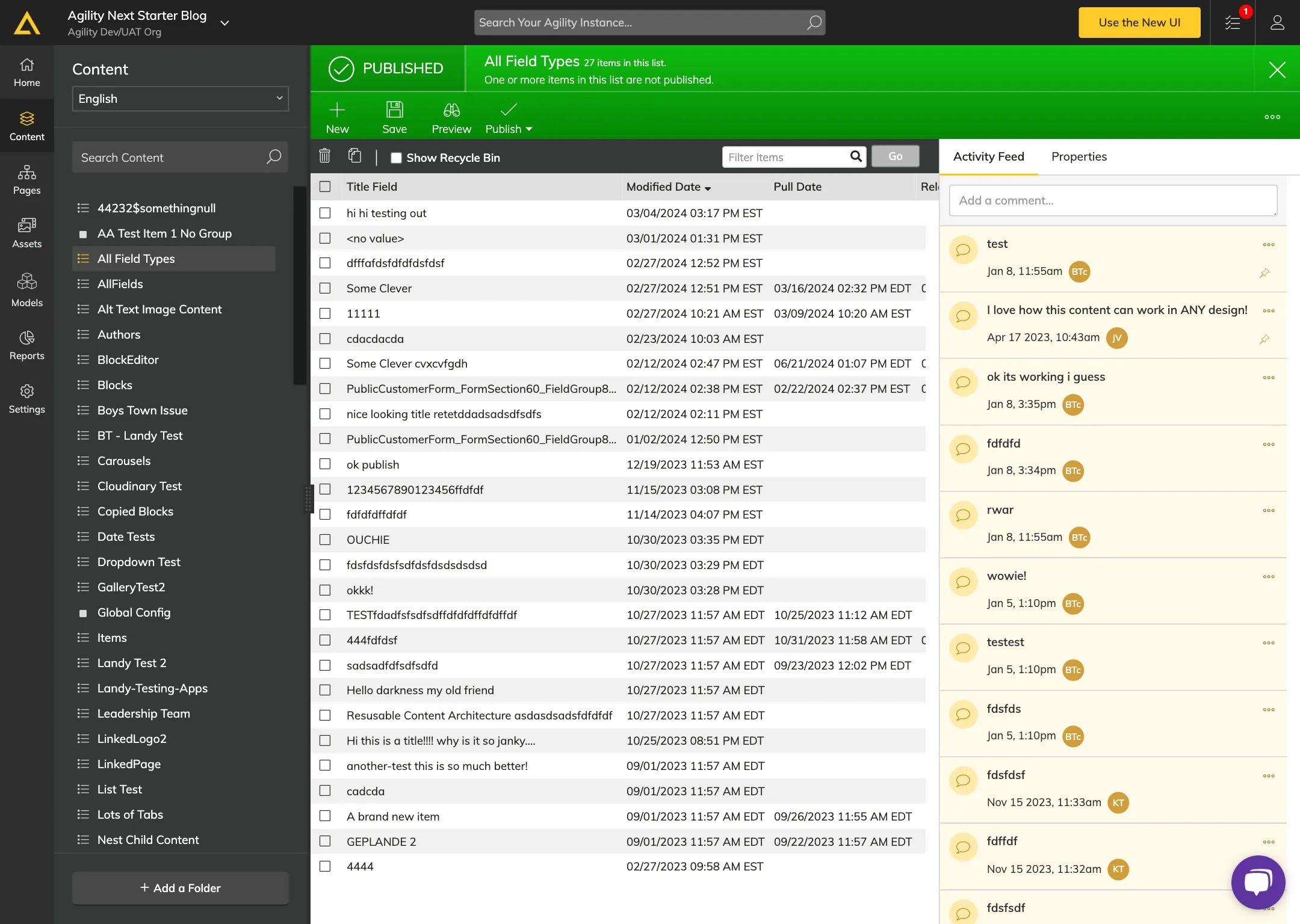 The old content management view.