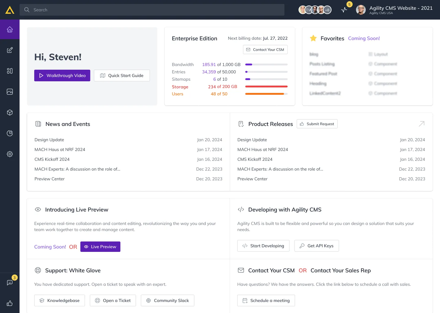 The redesigned home dashboard.