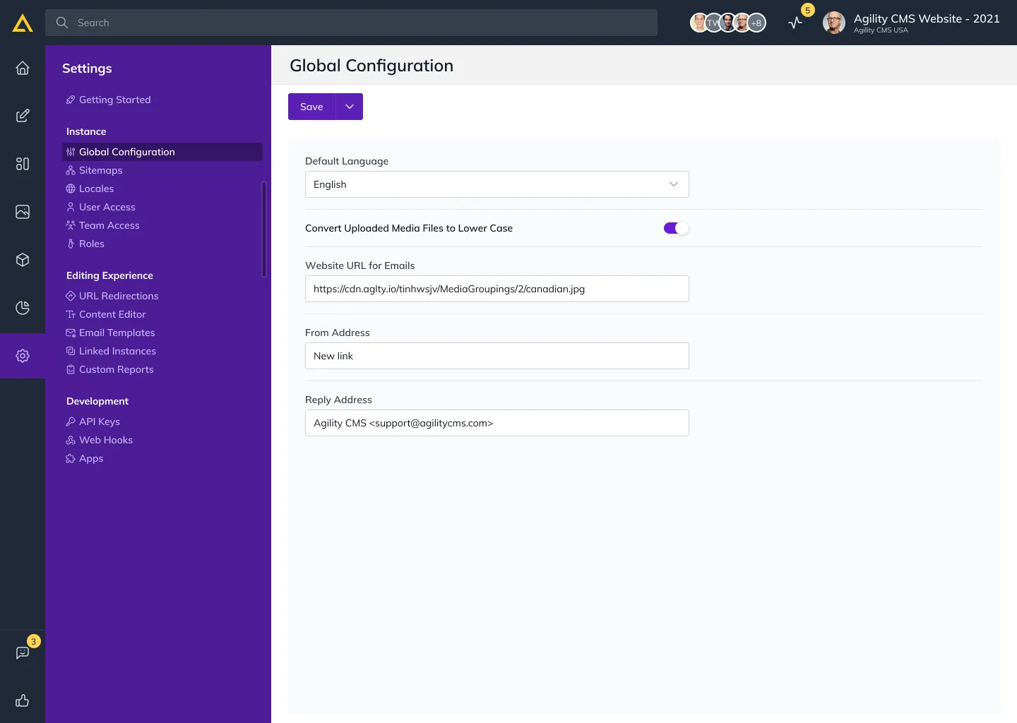 Global Configuration settings.