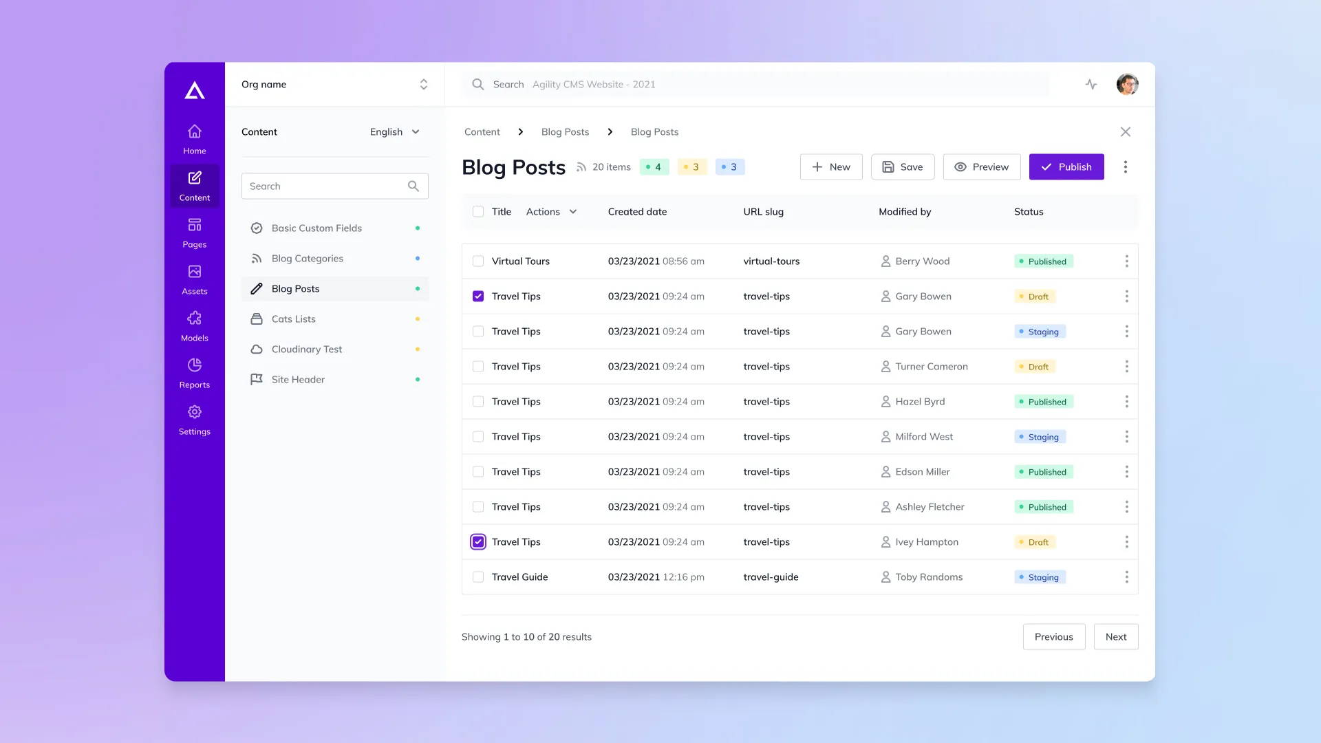 Early content management concept with global search.