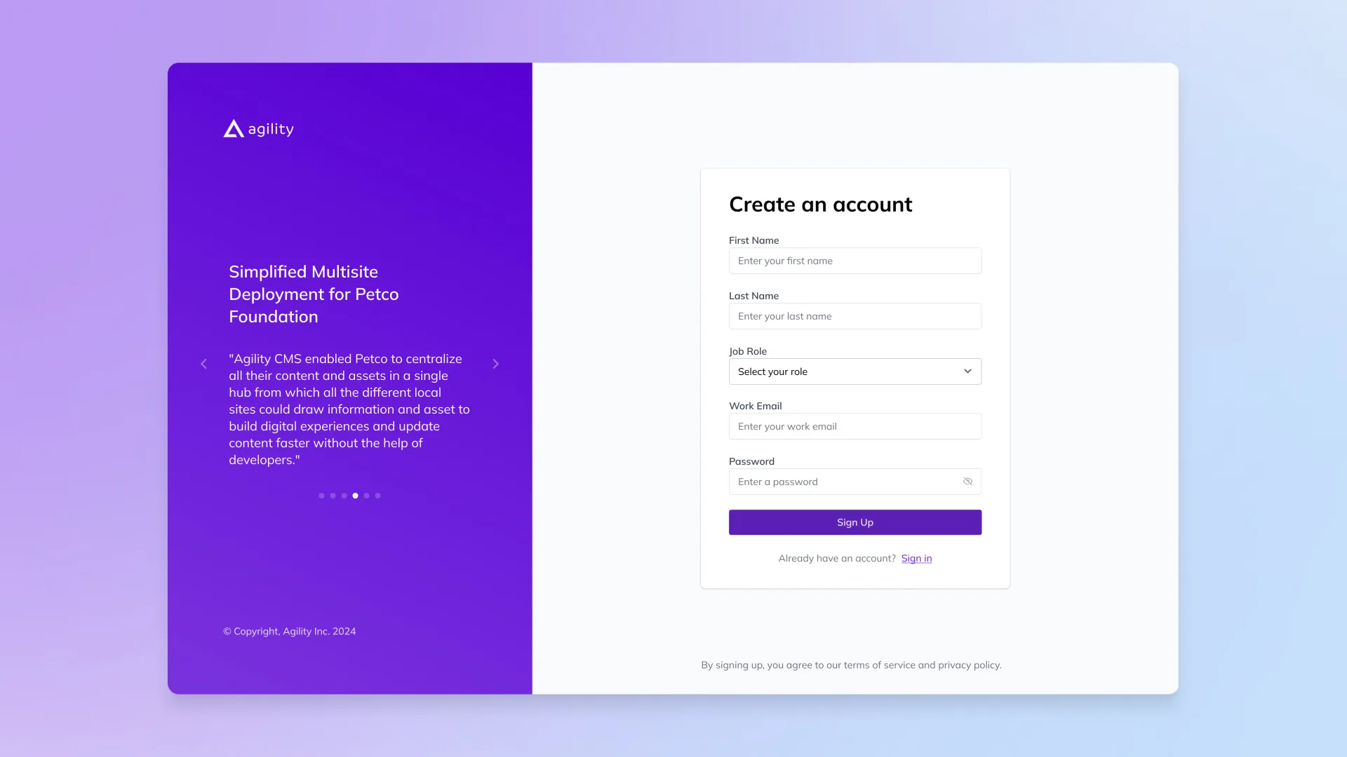 Redesigned split-screen login with security cues.