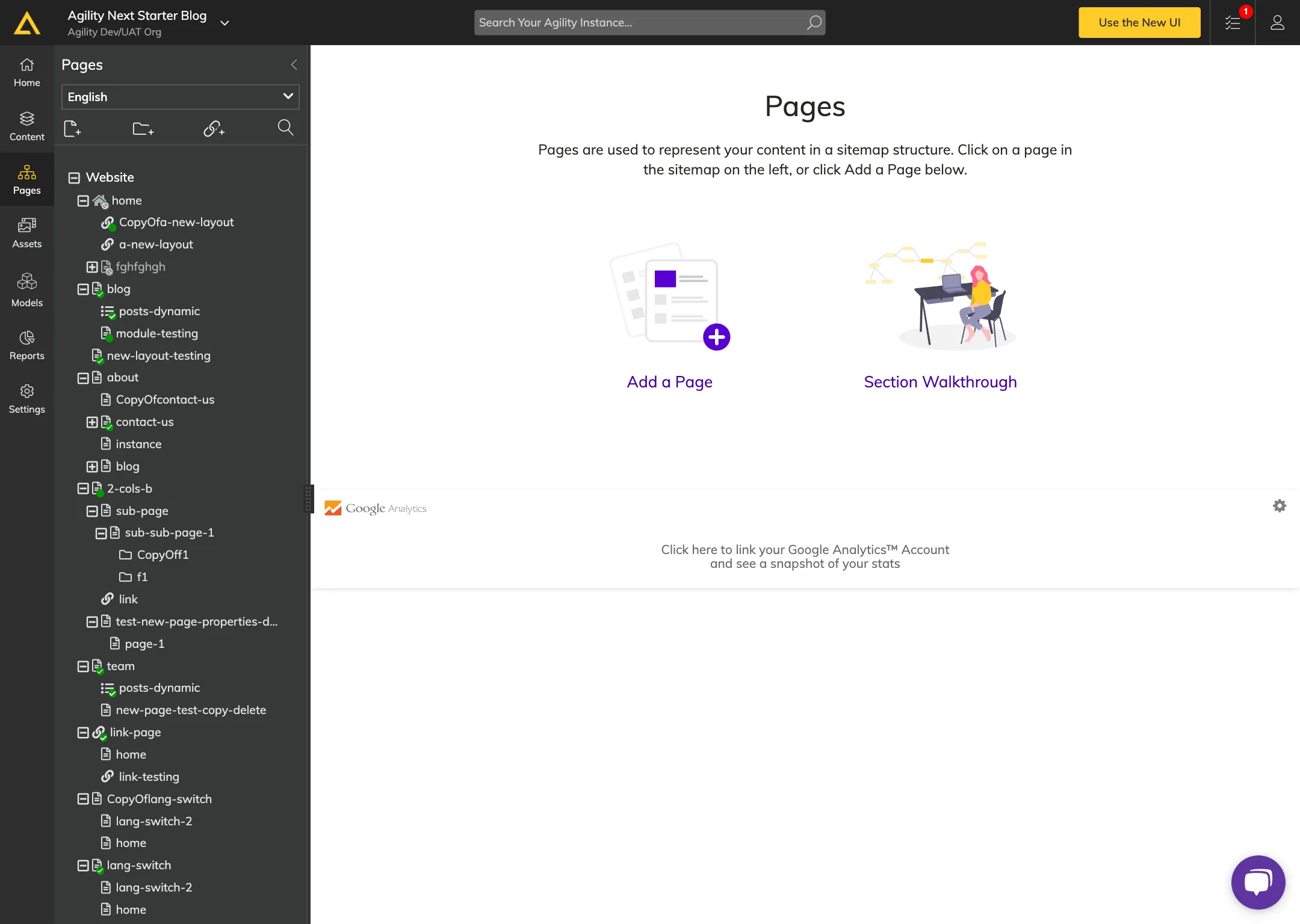 The old Pages section.