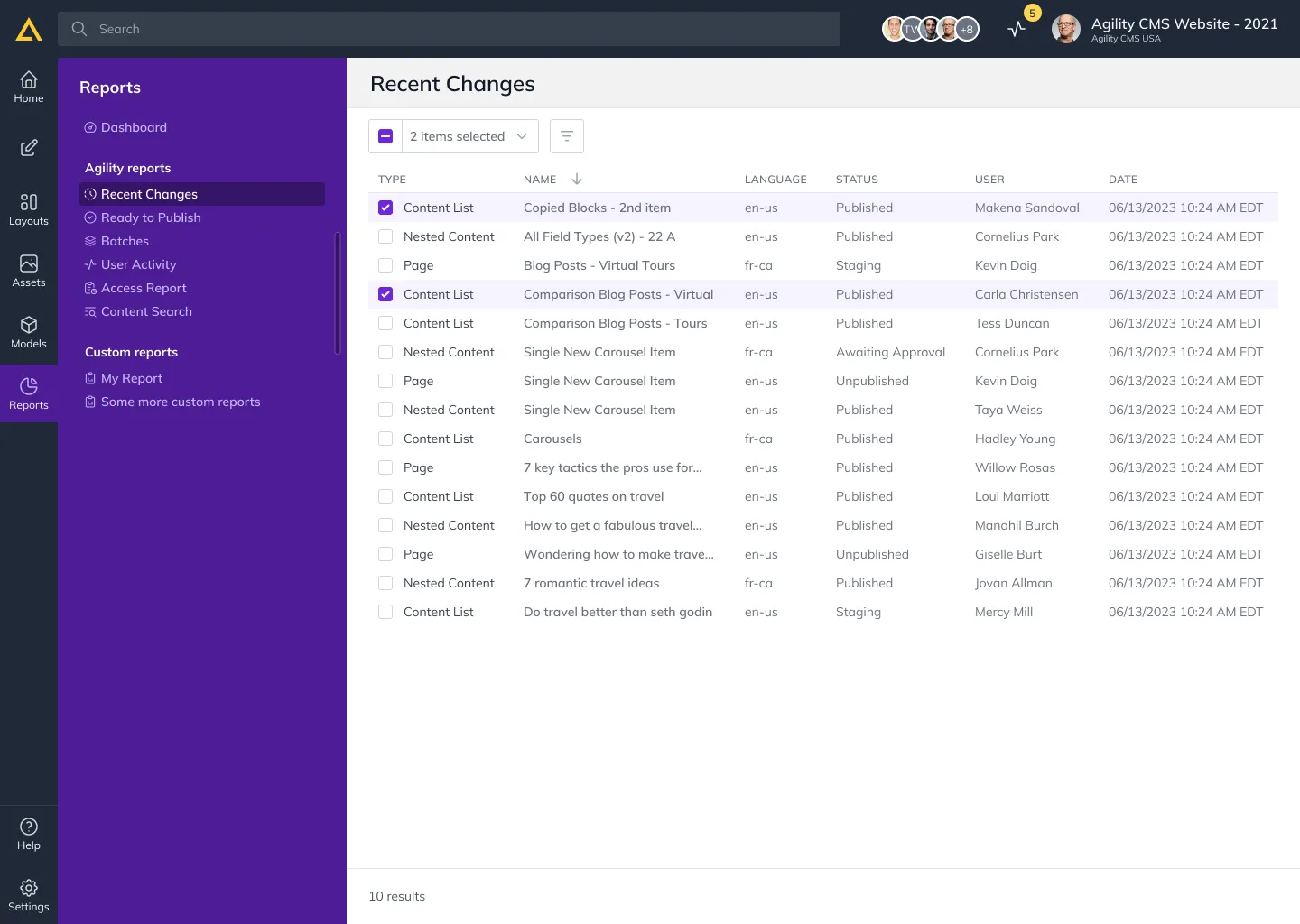 The redesigned Recent Changes report.