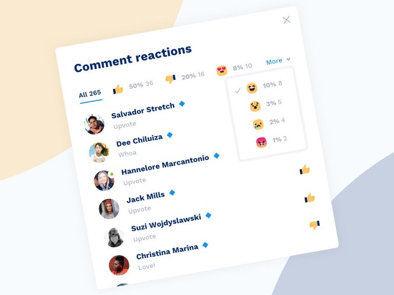 Design iterations of the commenting thread overview.