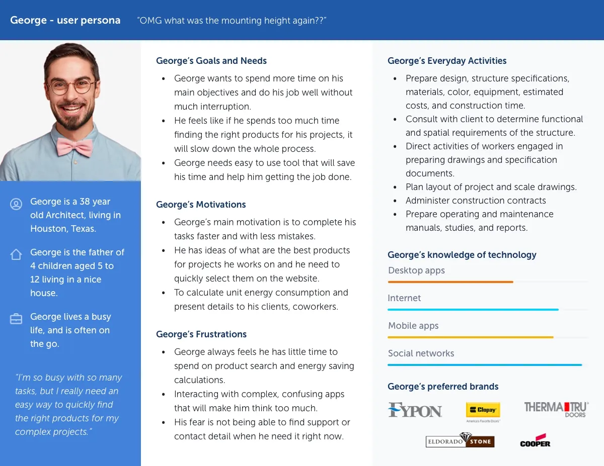 A user persona for the website redesign.