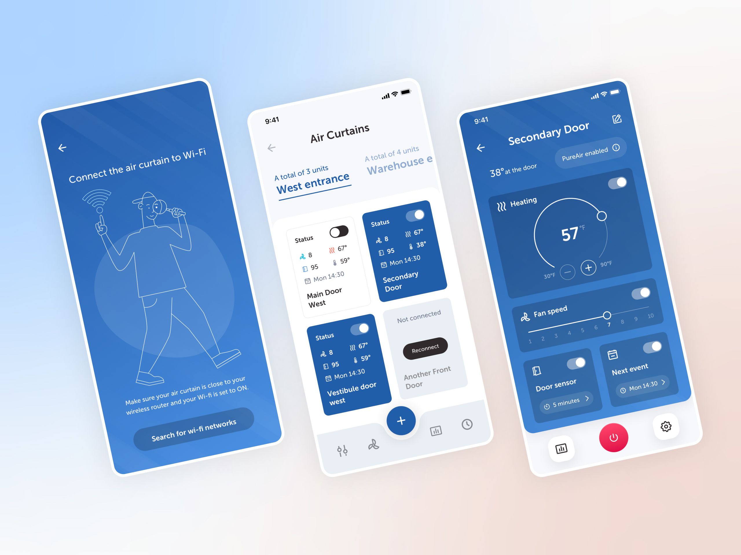 The HVAC controller app: onboarding, unit list, and control screens.
