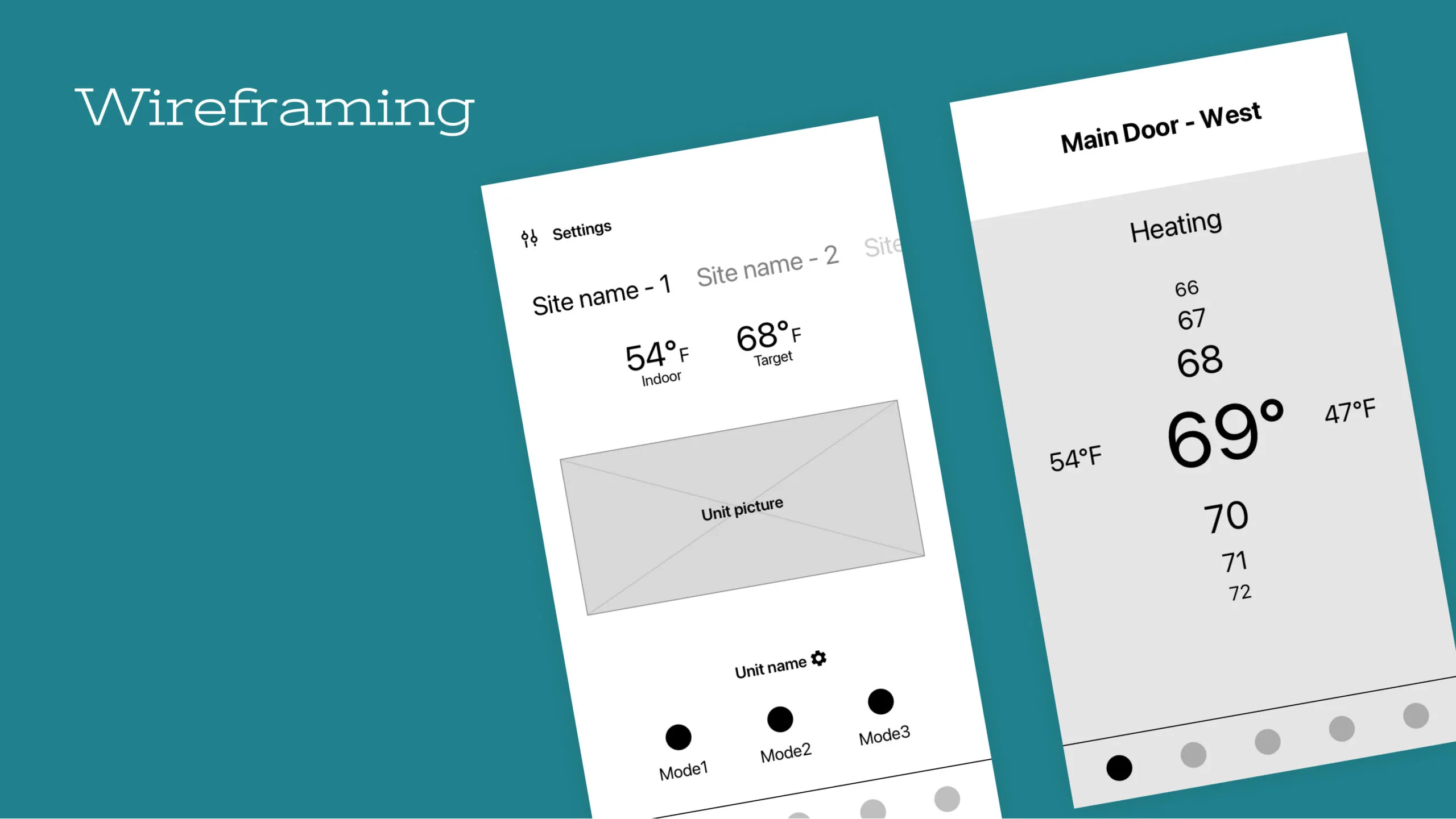 Wireframes for the HVAC controller app.