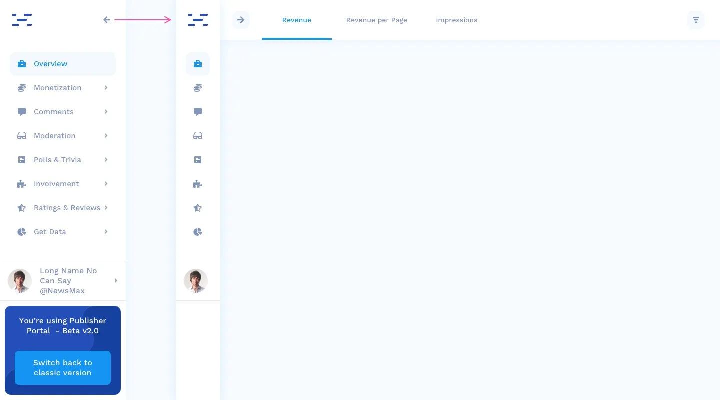The new collapsed left navigation rail reduced to icons.