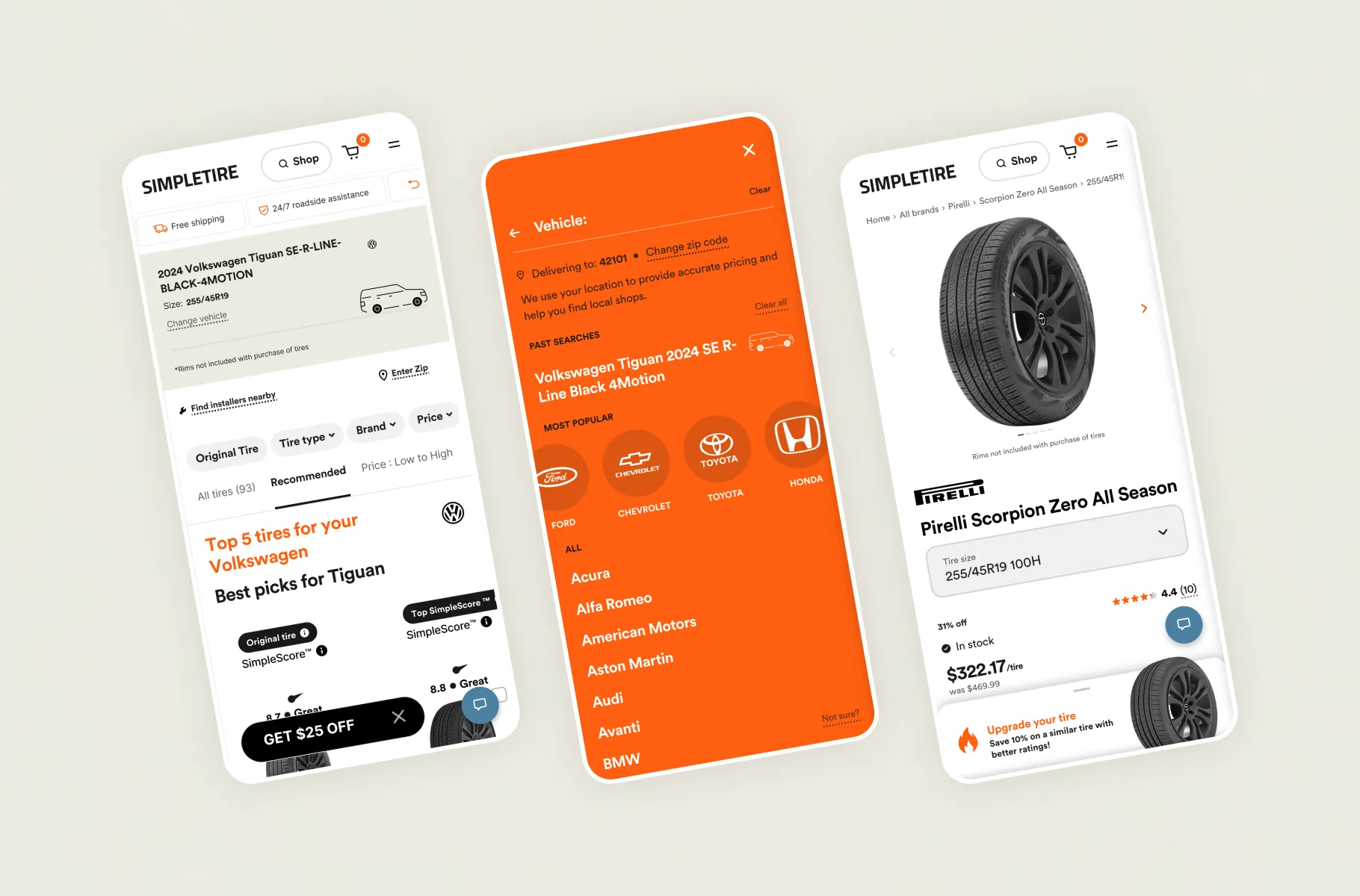 SimpleTire product discovery and filtering.