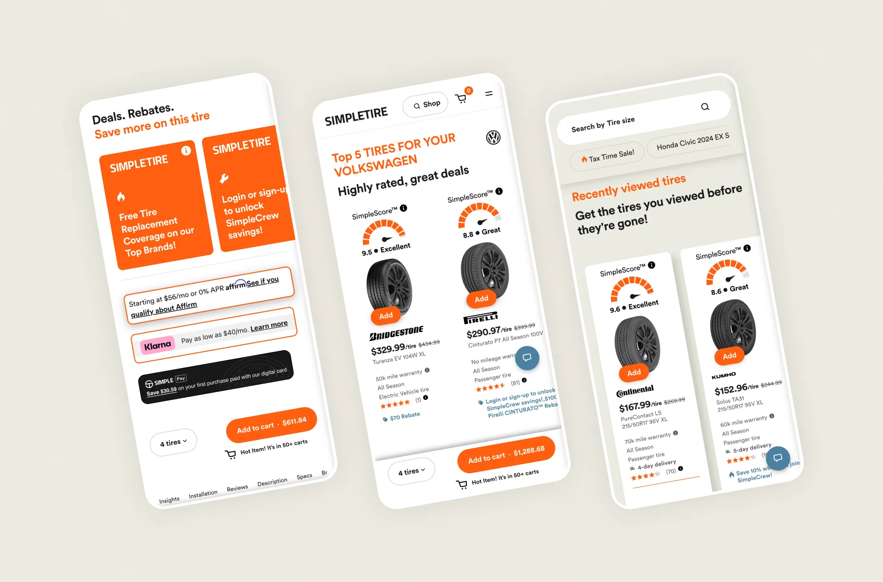 SimpleTire offers and rebates section.