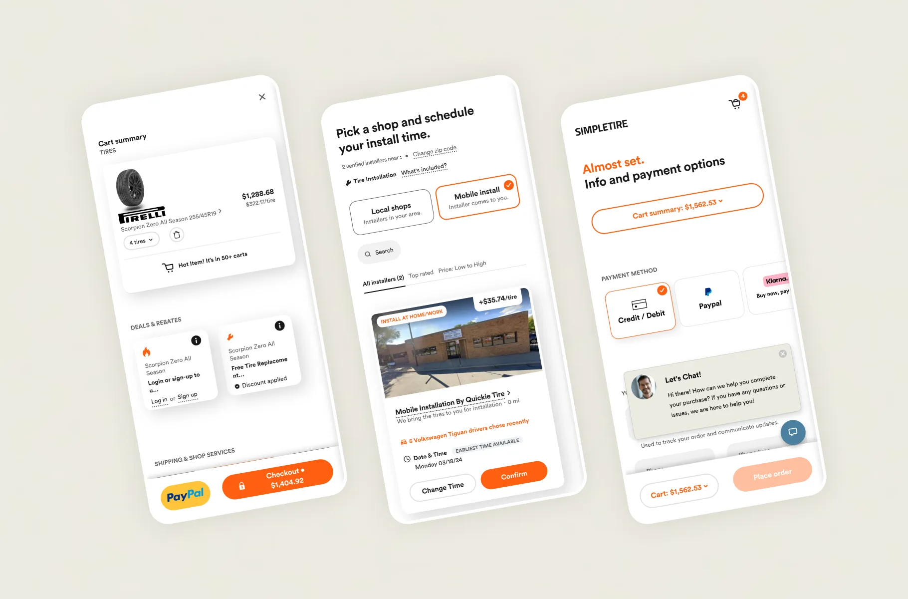 SimpleTire cart with installation scheduling.